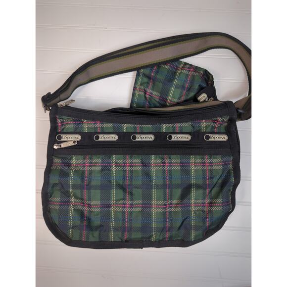 LeSportsac Deluxe Everyday Bag Expandable Green Plaid Pouch - Picture 4 of 9
